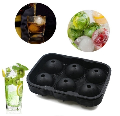 Los fabricantes de helados abastecen 6 cavidades de grado alimenticio Silicona de cubo de hielo Molde de bandeja de bola con tapa