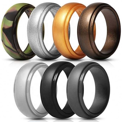 Anillo de bodas de silicona para hombres Step Edge Diseño elegante 4 paquetes