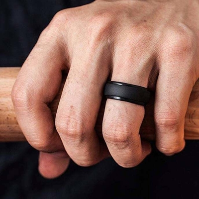 Anillo de bodas de silicona para hombres Step Edge Diseño elegante 4 paquetes