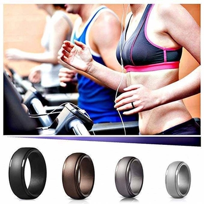 Anillo de bodas de silicona para hombres 4 paquetes Singles Step Edge Diseño elegante Metálico Negro y Camo