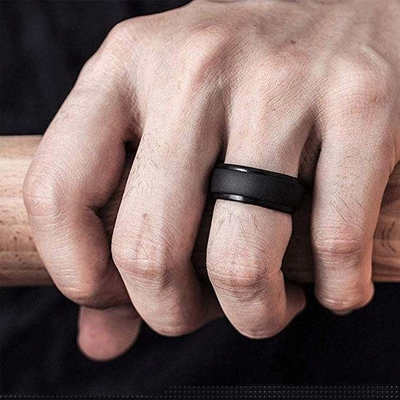 Anillo de bodas de silicona para hombres 4 paquetes Singles Step Edge Diseño elegante Metálico Negro y Camo