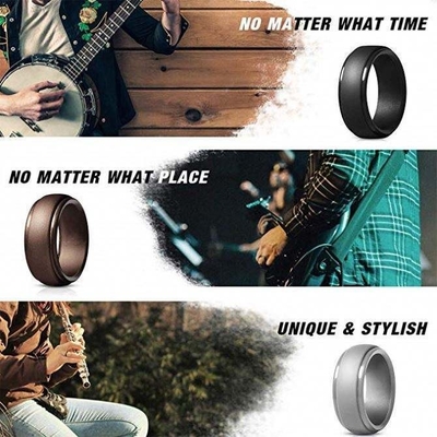 Anillo de bodas de silicona para hombres 4 paquetes Singles Step Edge Diseño elegante Metálico Negro y Camo