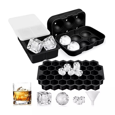 Molde de bola de hielo redonda de 6 agujeros con bandeja de hielo cuadrada de panal de miel y bandeja de cubo de hielo de diamante