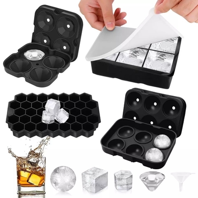 Molde de bola de hielo redonda de 6 agujeros con bandeja de hielo cuadrada de panal de miel y bandeja de cubo de hielo de diamante