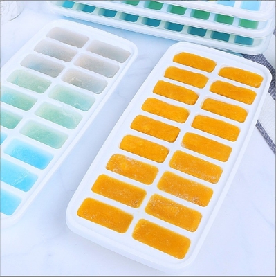 18 Cavidad Eco-amigable de silicona de cubo de hielo de bandeja de molde con tapa extraíble de material duradero