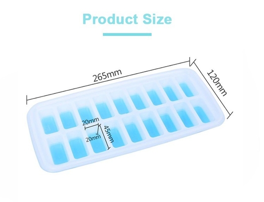 18 Cavidad Eco-amigable de silicona de cubo de hielo de bandeja de molde con tapa extraíble de material duradero