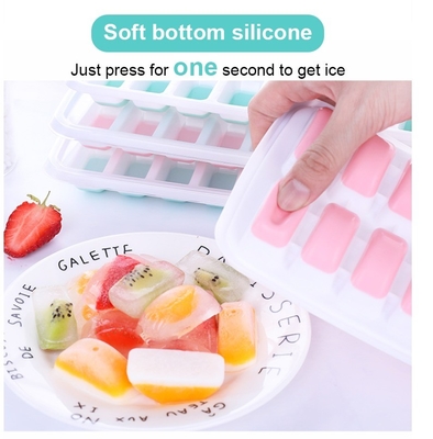 18 Cavidad Eco-amigable de silicona de cubo de hielo de bandeja de molde con tapa extraíble de material duradero