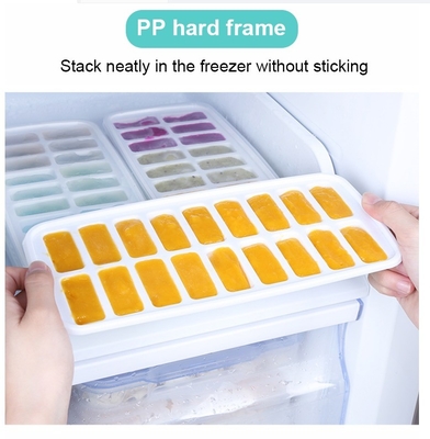 18 Cavidad Eco-amigable de silicona de cubo de hielo de bandeja de molde con tapa extraíble de material duradero