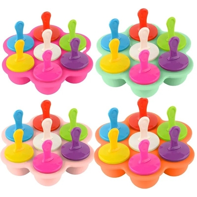 Grado alimenticio Molde de hielo de silicona 7 agujeros Popsicle DIY caja de helados Molde de hielo de silicona