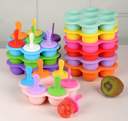 Grado alimenticio Molde de hielo de silicona 7 agujeros Popsicle DIY caja de helados Molde de hielo de silicona