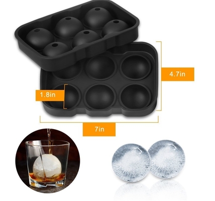 Los fabricantes de helados abastecen 6 cavidades de grado alimenticio Silicona de cubo de hielo Molde de bandeja de bola con tapa