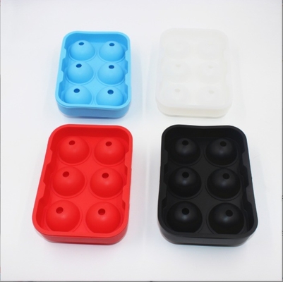 Los fabricantes de helados abastecen 6 cavidades de grado alimenticio Silicona de cubo de hielo Molde de bandeja de bola con tapa