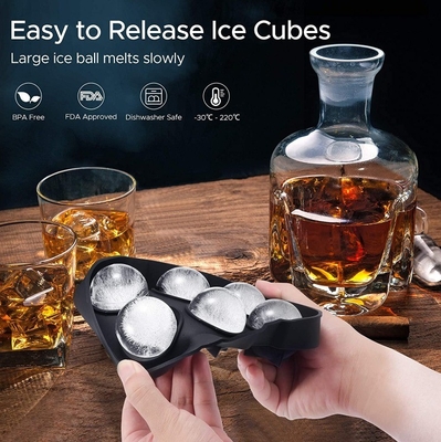 Los fabricantes de helados abastecen 6 cavidades de grado alimenticio Silicona de cubo de hielo Molde de bandeja de bola con tapa