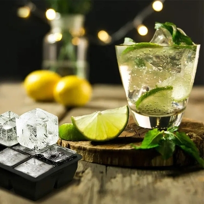 En stock 4 6 8 cavidad de silicona de hielo de la bandeja de molde con tapa de gran cuadrado de forma de hielo cubo fabricante