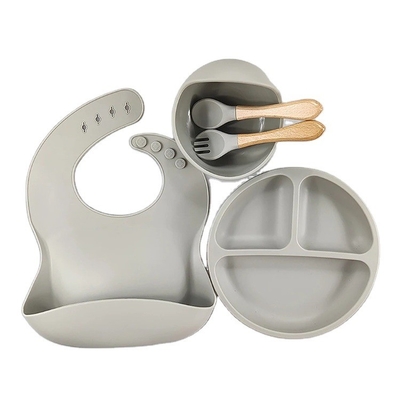 Conjunto de plato de silicona para bebés de grado alimenticio antideslizante para niños Diseño de alimentación por succión