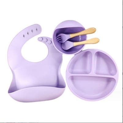 Conjunto de alimentación de silicona para bebés tipo de vajilla libre de BPA con cuchara de botella de tazón y bib