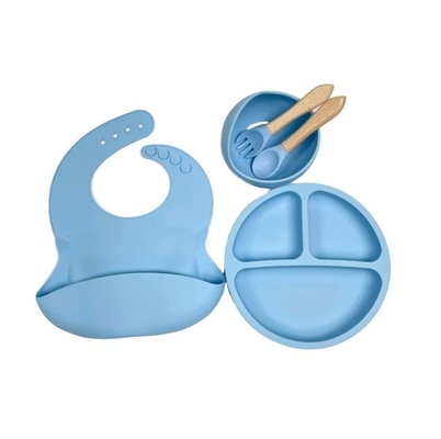 Conjunto de alimentación de silicona para bebés tipo de vajilla libre de BPA con cuchara de botella de tazón y bib