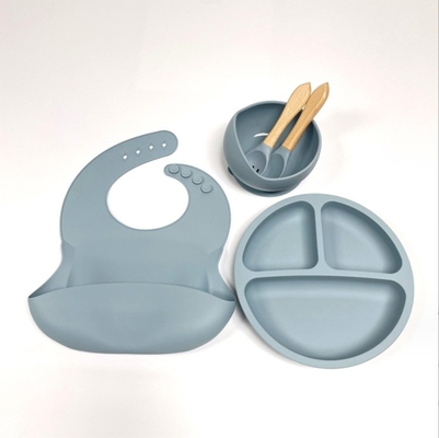 Conjunto de alimentación de silicona para bebés tipo de vajilla libre de BPA con cuchara de botella de tazón y bib