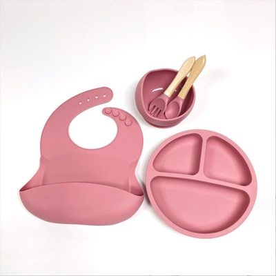 Conjunto de alimentación de silicona para bebés tipo de vajilla libre de BPA con cuchara de botella de tazón y bib