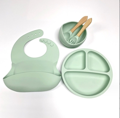 Conjunto de alimentación de silicona para bebés tipo de vajilla libre de BPA con cuchara de botella de tazón y bib
