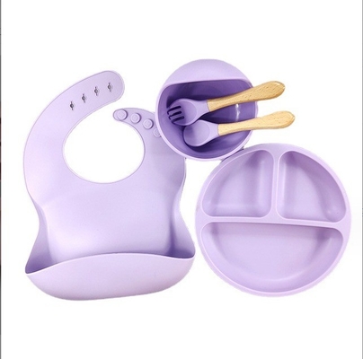 5pcs Eco-friendly Baby Feeding Set Silicona Succión Cuencos Placas Cuchara de horquilla Bib para niños pequeños