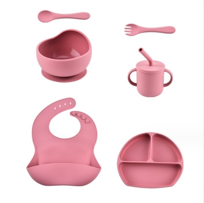 Niños plato de comedor utensilios de mesa vaso de succión de alimentación Conjunto de alimento de grado de silicona cuenco de horquilla