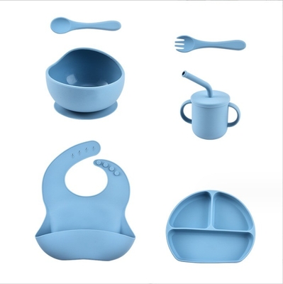 Niños plato de comedor utensilios de mesa vaso de succión de alimentación Conjunto de alimento de grado de silicona cuenco de horquilla