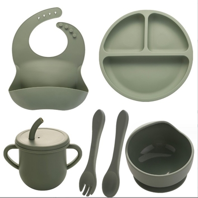 Ninguno Estilo de diseño Conjunto de alimentación de silicona completa Cena Plato Taza Taza Cuchara Cuchara Tenedor Spork para bebés
