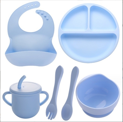 Ninguno Estilo de diseño Conjunto de alimentación de silicona completa Cena Plato Taza Taza Cuchara Cuchara Tenedor Spork para bebés
