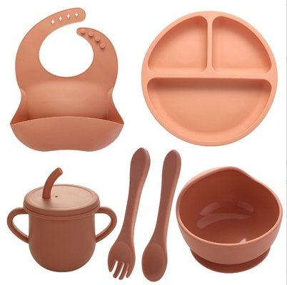 Ninguno Estilo de diseño Conjunto de alimentación de silicona completa Cena Plato Taza Taza Cuchara Cuchara Tenedor Spork para bebés