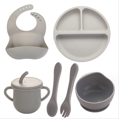 Ninguno Estilo de diseño Conjunto de alimentación de silicona completa Cena Plato Taza Taza Cuchara Cuchara Tenedor Spork para bebés