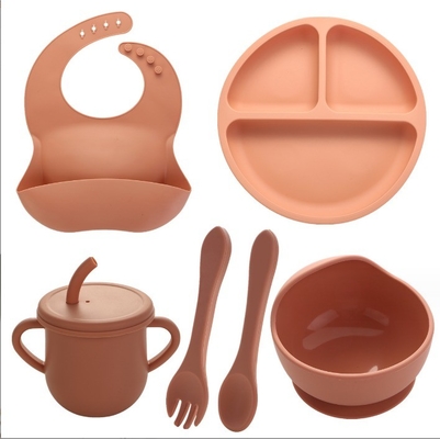 Conjunto de alimento de silicona para bebés Conjunto de vajilla de silicona para niños pequeños
