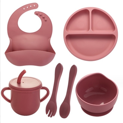 Conjunto de alimento de silicona para bebés Conjunto de vajilla de silicona para niños pequeños