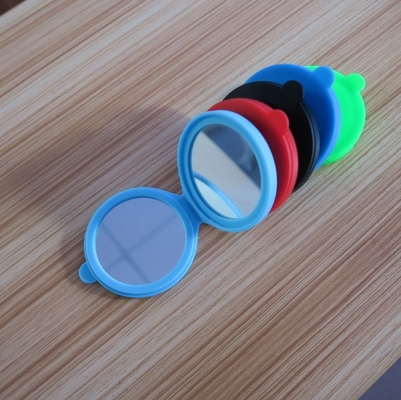 Espejo de bolsillo de silicona vidrio redondo maquillaje de silicona compacto espejo para portátil nosotros