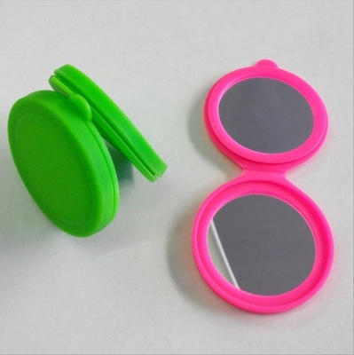 Espejo de bolsillo de silicona vidrio redondo maquillaje de silicona compacto espejo para portátil nosotros