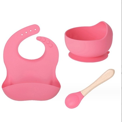 Obtenga su juego de alimentación de silicona plato cuenco de bib y cuchara para la hora de la comida de su pequeño
