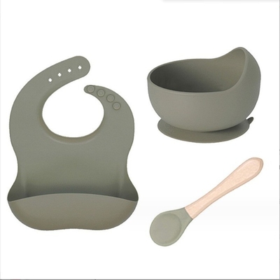 Obtenga su juego de alimentación de silicona plato cuenco de bib y cuchara para la hora de la comida de su pequeño