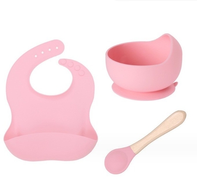 Obtenga su juego de alimentación de silicona plato cuenco de bib y cuchara para la hora de la comida de su pequeño