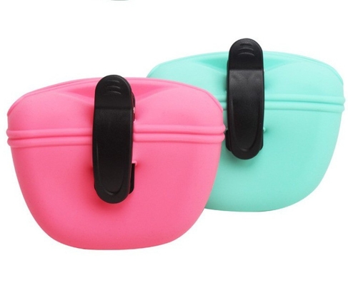 Servicio de corte Bolso de silicona portátil para perros con cierre magnético y bolso de abrazadera de cintura