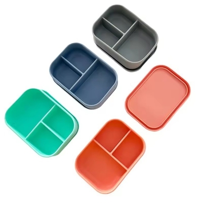 Contenedor de alimentos y almacenaje de cocina para adultos 3 compartimientos Caja de comidas de silicona Bento
